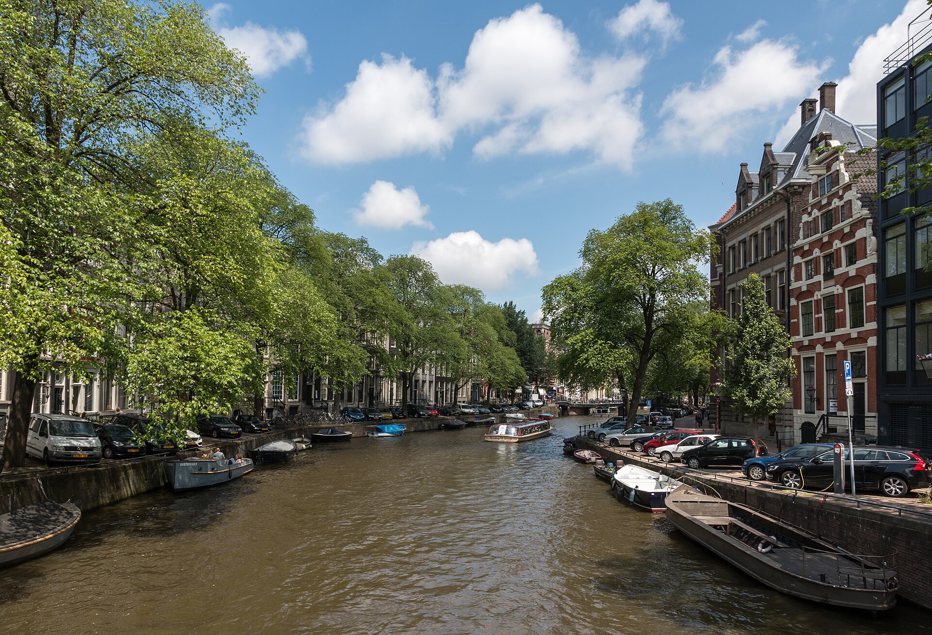 Canal houses along the Herengracht in Amsterdam, seen from the Raadhuisstraat bridge